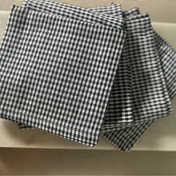 Black + White Mini Check Cloth Napkins Set of 6 New Condition - Picture 3 of 10